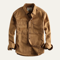 Dama Washington Bram men's utility button up shirt tan cargo pockets - front view