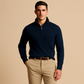 Dama Washington Axel men's ribbed quarter zip sweater navy gold zipper - view 5