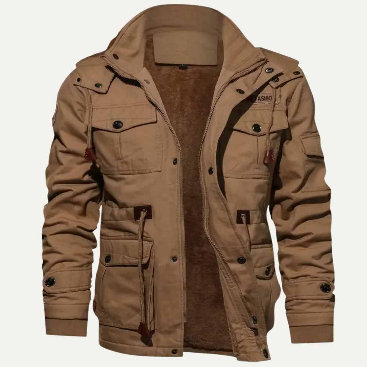 Ashton | Men's Utility Jacket Beige Cargo Pockets Hooded