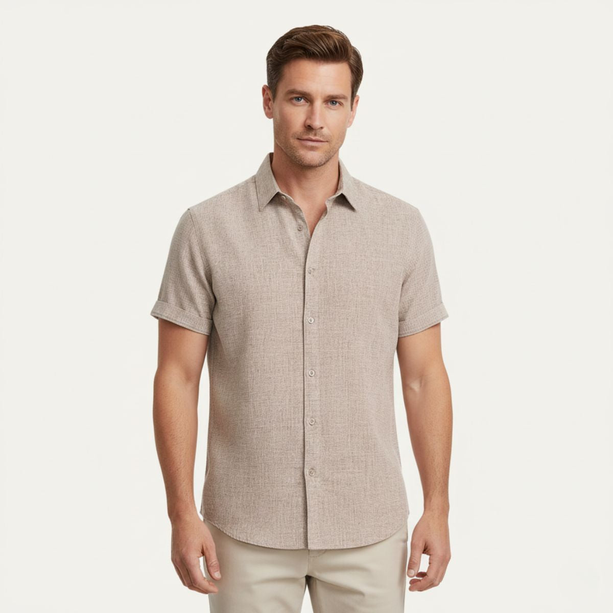 Axel | Men's Linen Shirt Gray Short Sleeve Button Up