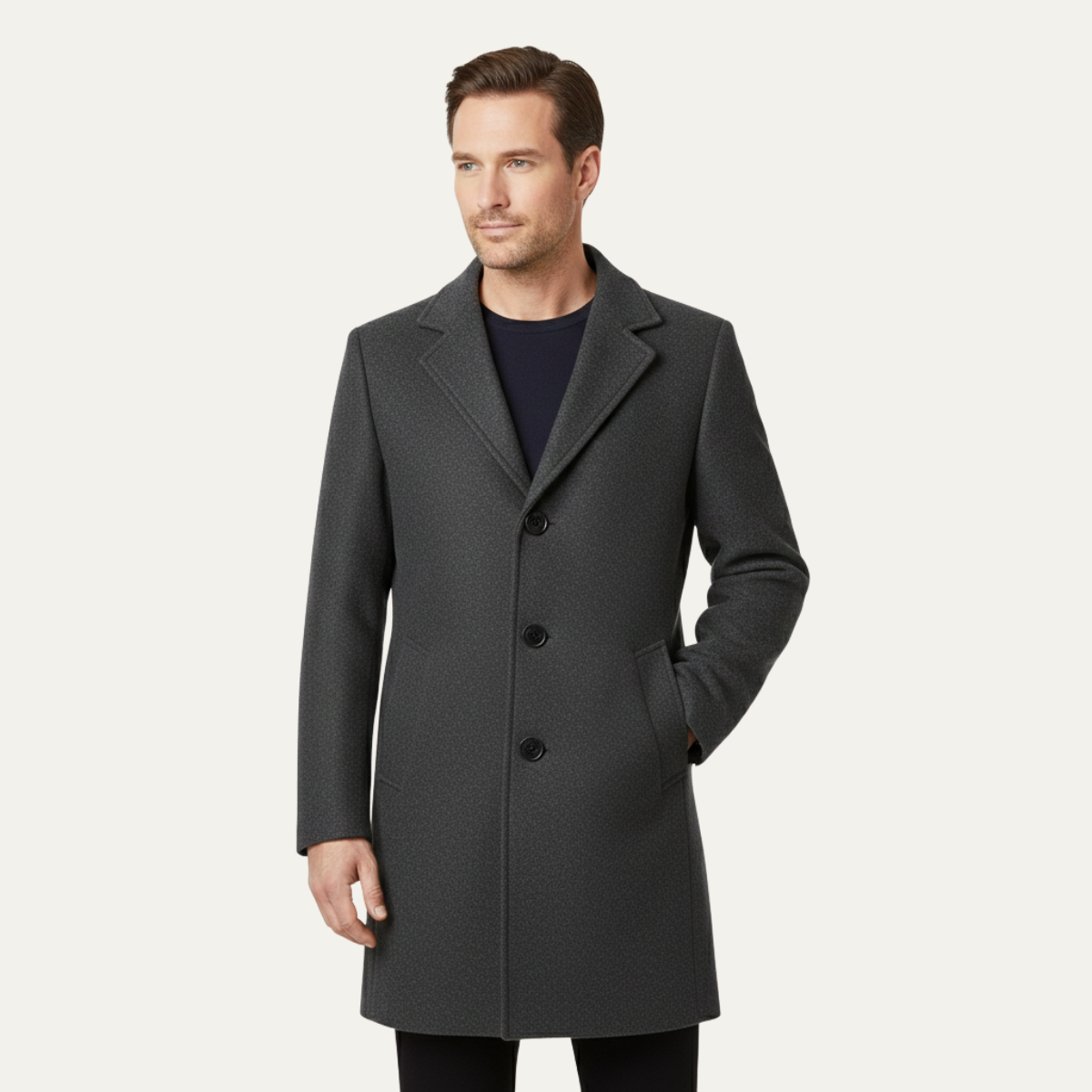 Bram | Men's Double Breasted Wool Blend Overcoat Black