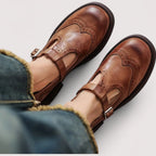 Dama Washington Stella women's brogue mary jane brown leather comfort shoes - front view