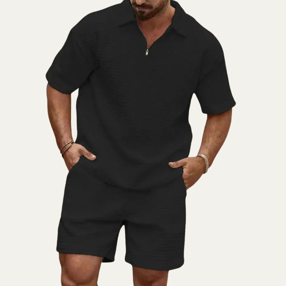 Lola | Men's Textured Lounge Set Cream Short Sleeve