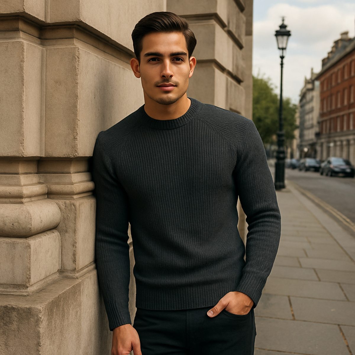 Bram | Men's Crew Neck Sweater Cream Ribbed Knit