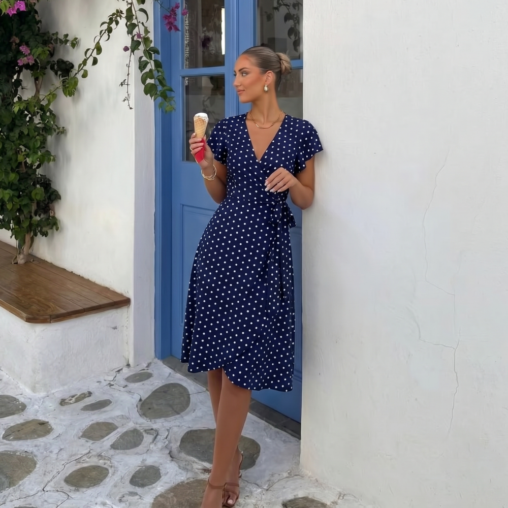 Dama Washington Sable women's polka dot midi dress navy short sleeve - view 2