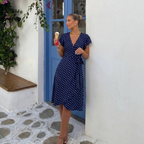 Dama Washington Sable women's polka dot midi dress navy short sleeve - view 2