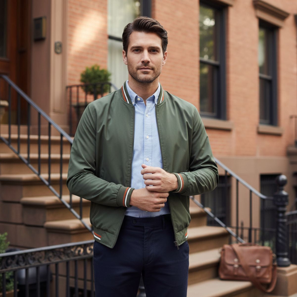 Ines | Men's Lightweight Bomber Jacket Sage Green Zip Up