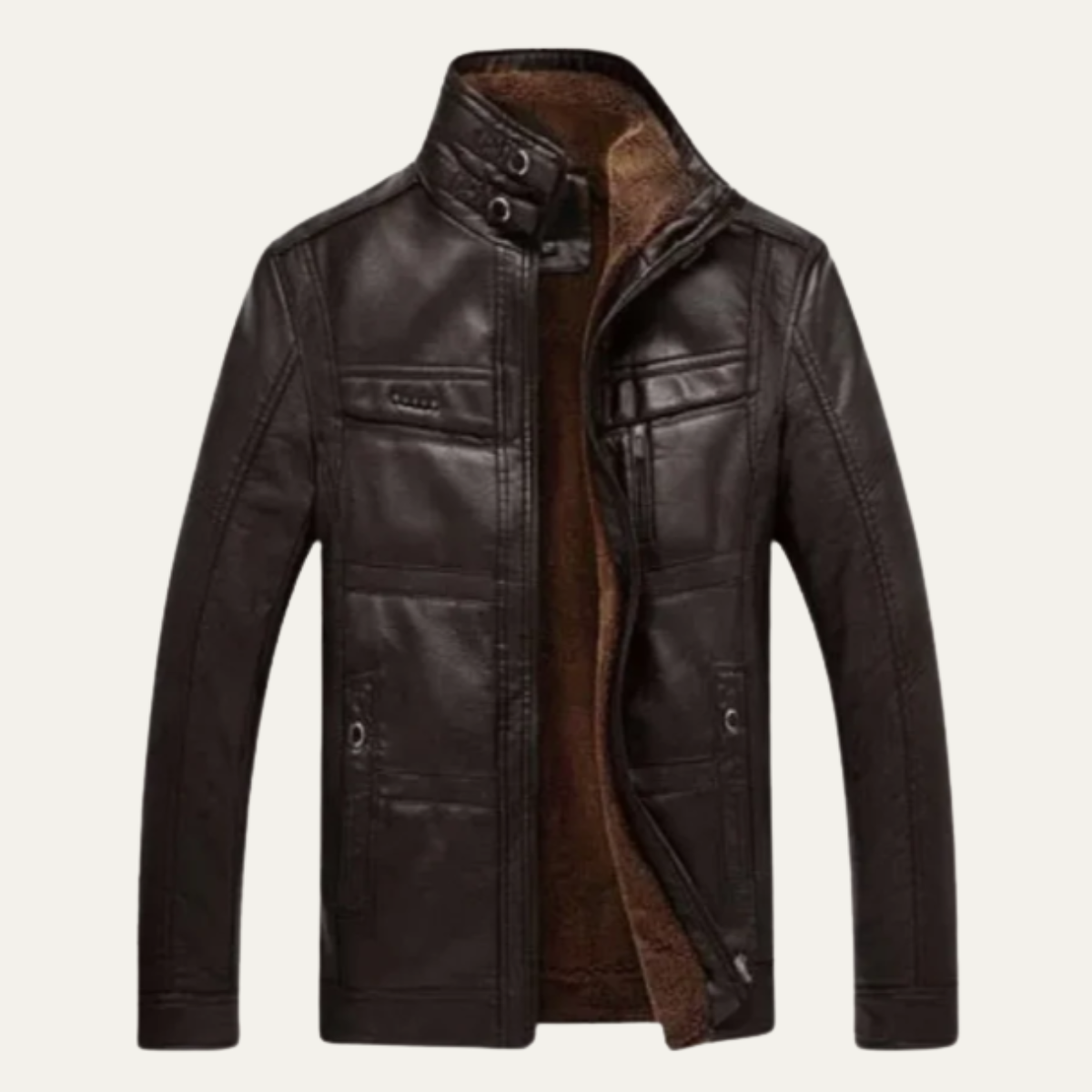 Beau | Men's Leather Jacket Brown Quilted Fleece Lined