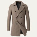 Dama Washington Shaw men's double breasted wool coat beige herringbone - front view