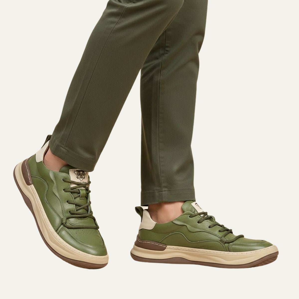 Kai | Men's Leather Low Top Sneaker Sage Green Cream Sole