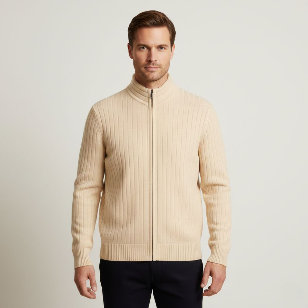 Beau | Men's Zip Up Ribbed Cardigan Royal Blue