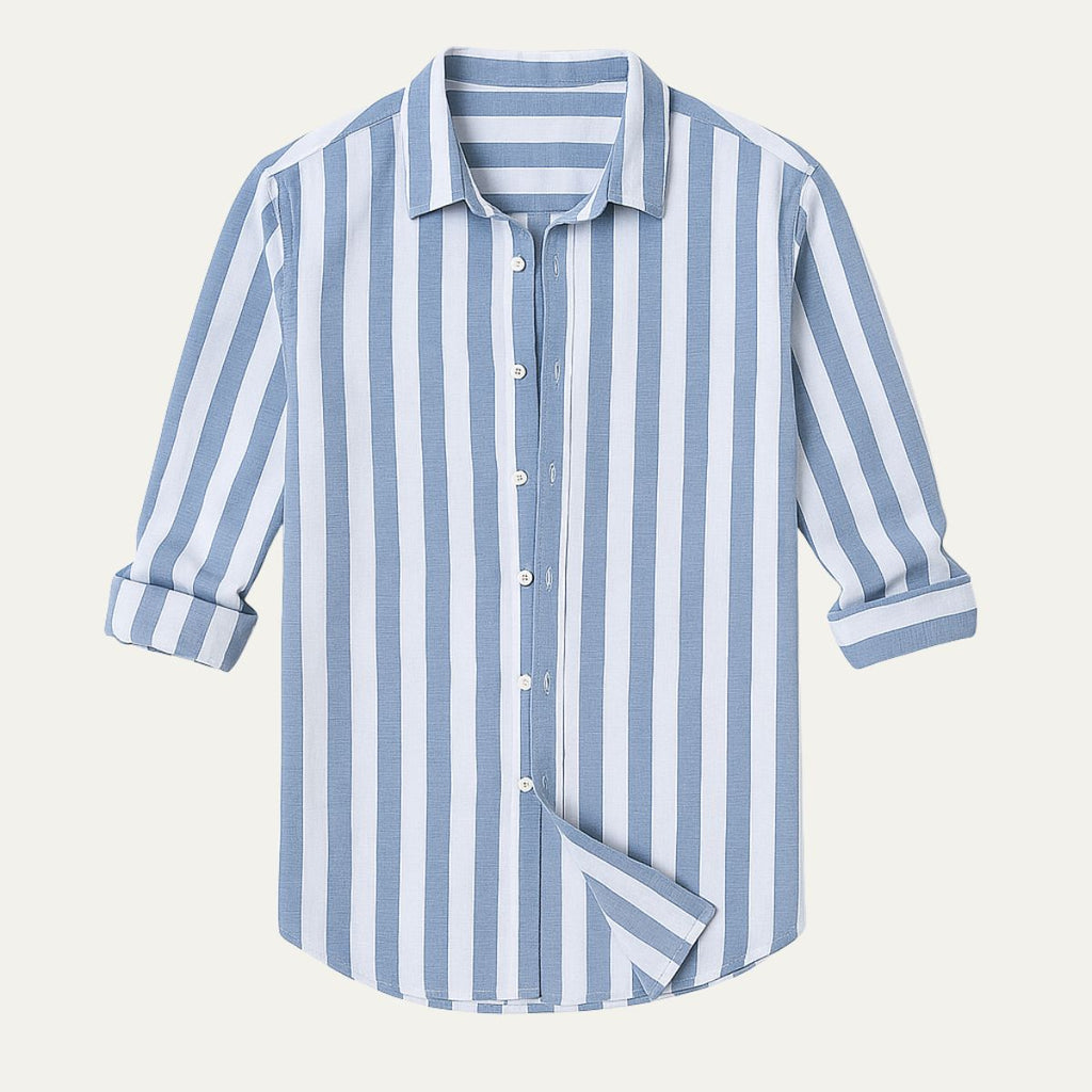 Dama Washington Beau men's linen striped button up shirt sage green - view 3