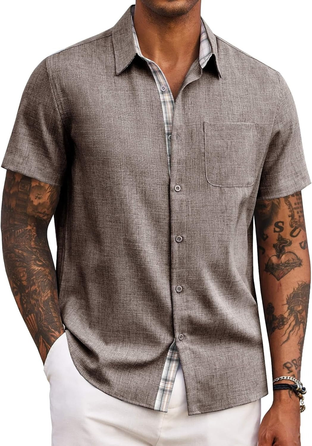 Demi | Men's Linen Shirt Light Blue Short Sleeve Button Down
