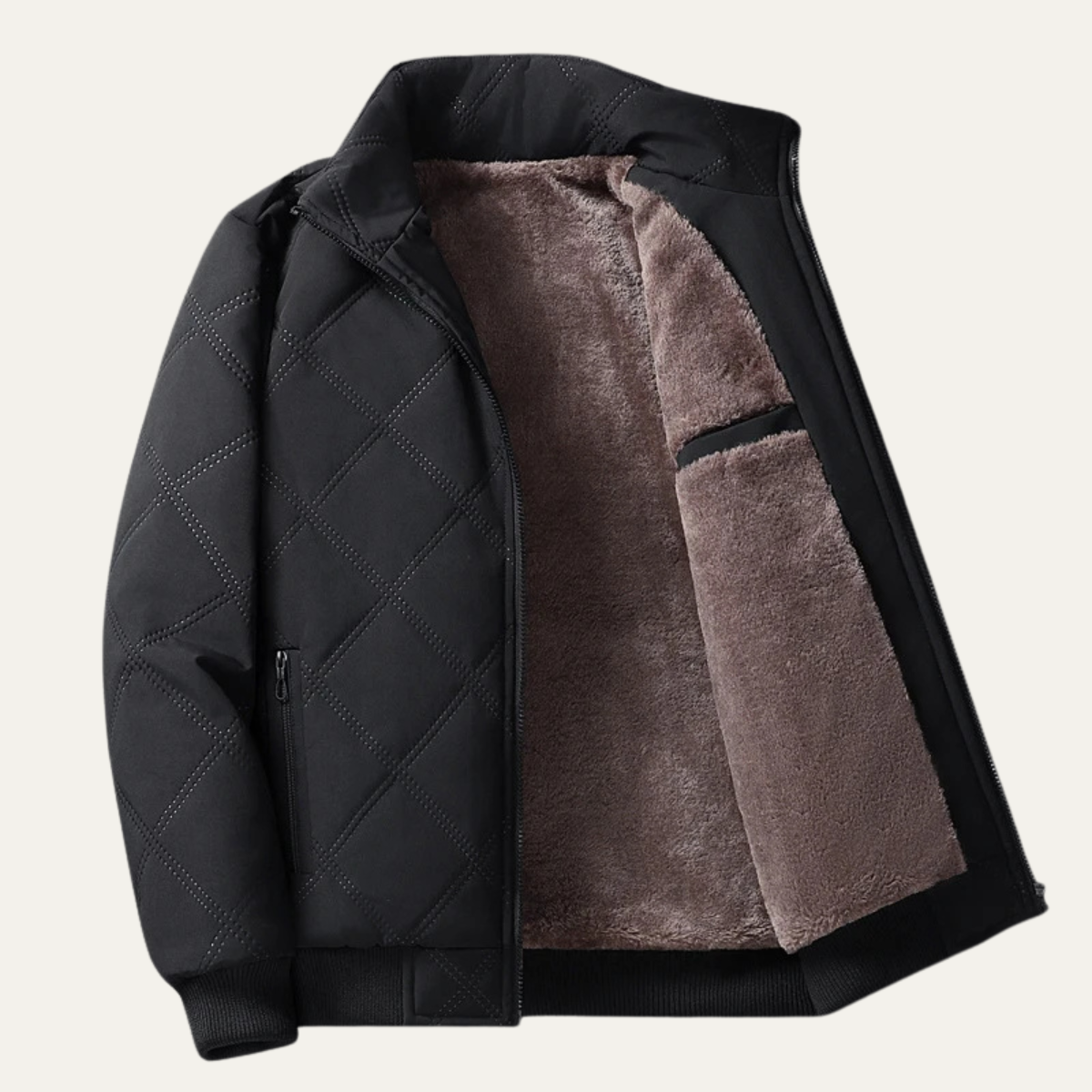 Ezra | Men's Quilted Puffer Jacket Black Sherpa Lined