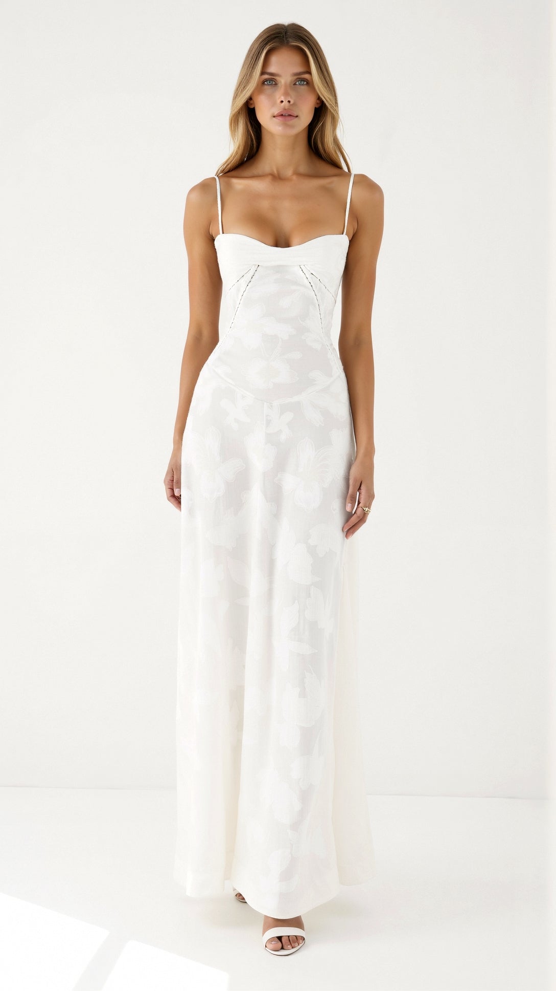 Stella | Women's White Maxi Dress Satin Slip Sweetheart Neckline