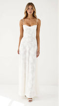 Dama Washington Stella women's white maxi dress satin slip sweetheart neckline - front view