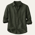 Dama Washington Ezra men's casual linen button up shirt olive green - front view