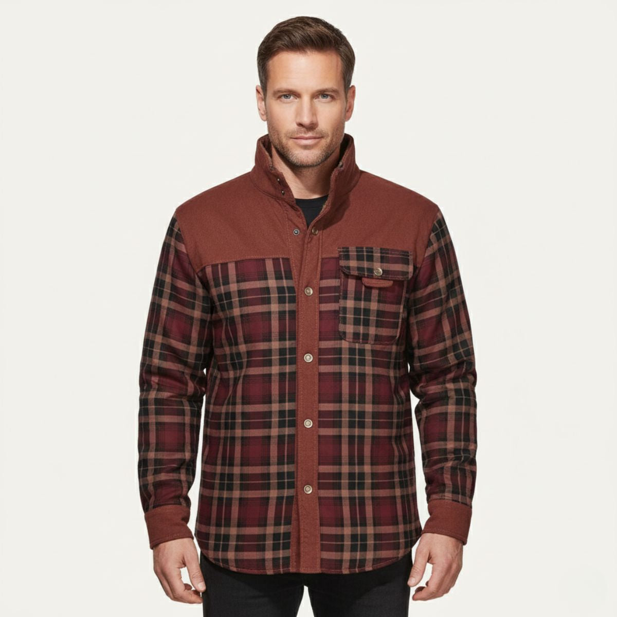 Rhys | Men's Plaid Check Jacket Burgundy Wool Blend