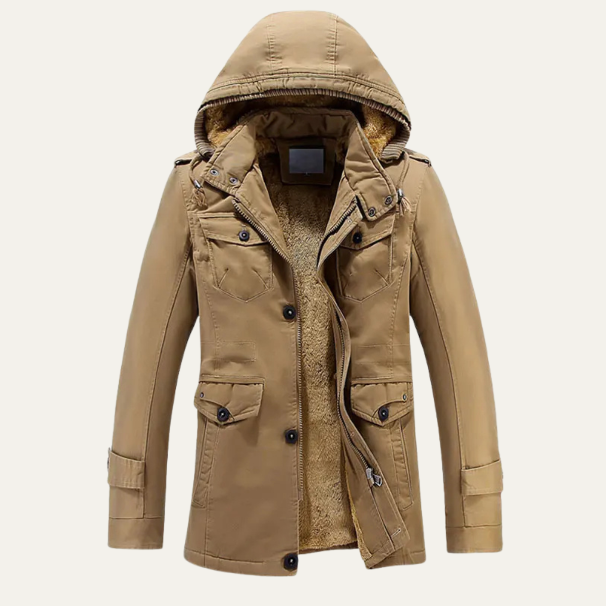 Luca | Men's Utility Jacket Khaki Fleece Lined Hooded