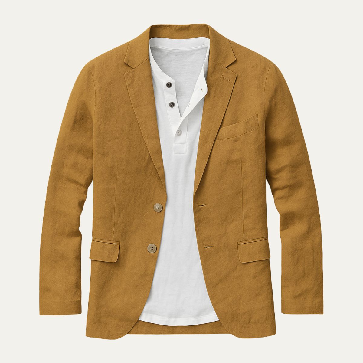 Bram | Men's Casual Linen Blazer Cream Button Front