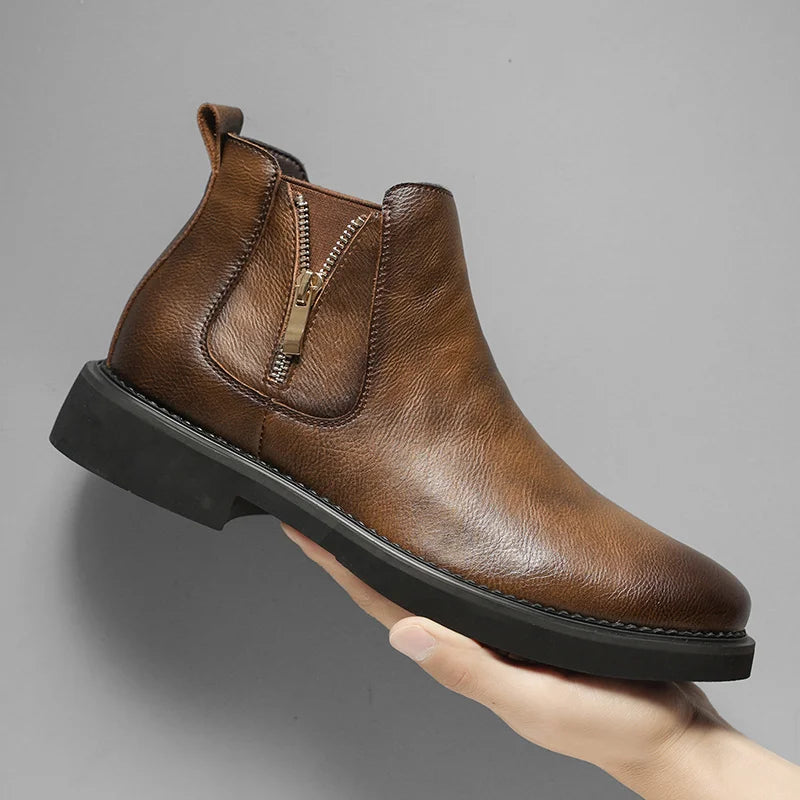 Axel | Men's Vintage Chelsea Boot Brown Leather Black Sole