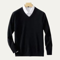 Dama Washington Axel men's v neck sweater black with white collar - front view