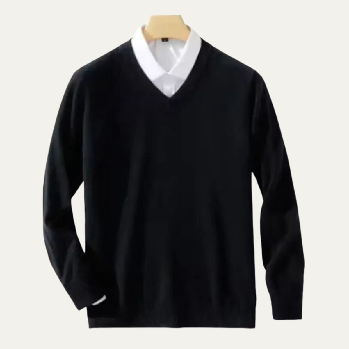 Axel | Men's V Neck Sweater Black With White Collar