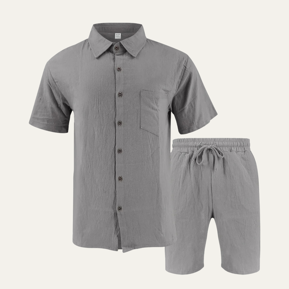 Beau | Men's Casual Linen Shirt Shorts Set Gray