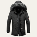 Dama Washington Axel men's puffer coat black detachable fur hood - front view