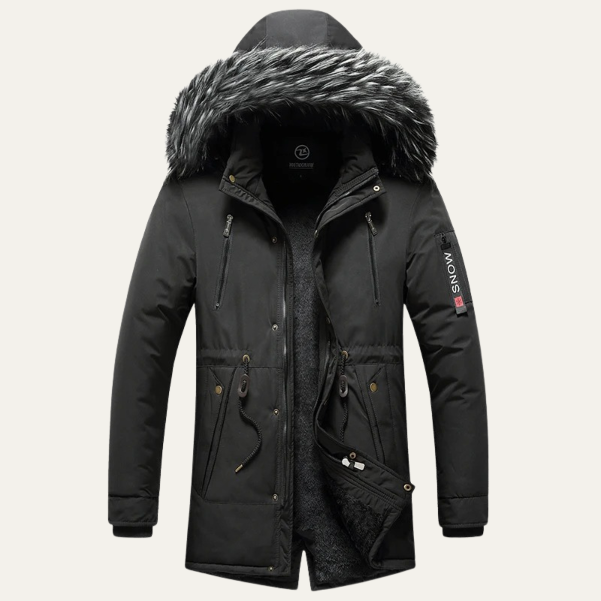 Axel | Men's Puffer Coat Black Detachable Fur Hood