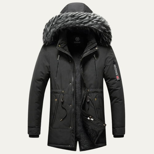 Dama Washington Axel men's puffer coat black detachable fur hood - front view