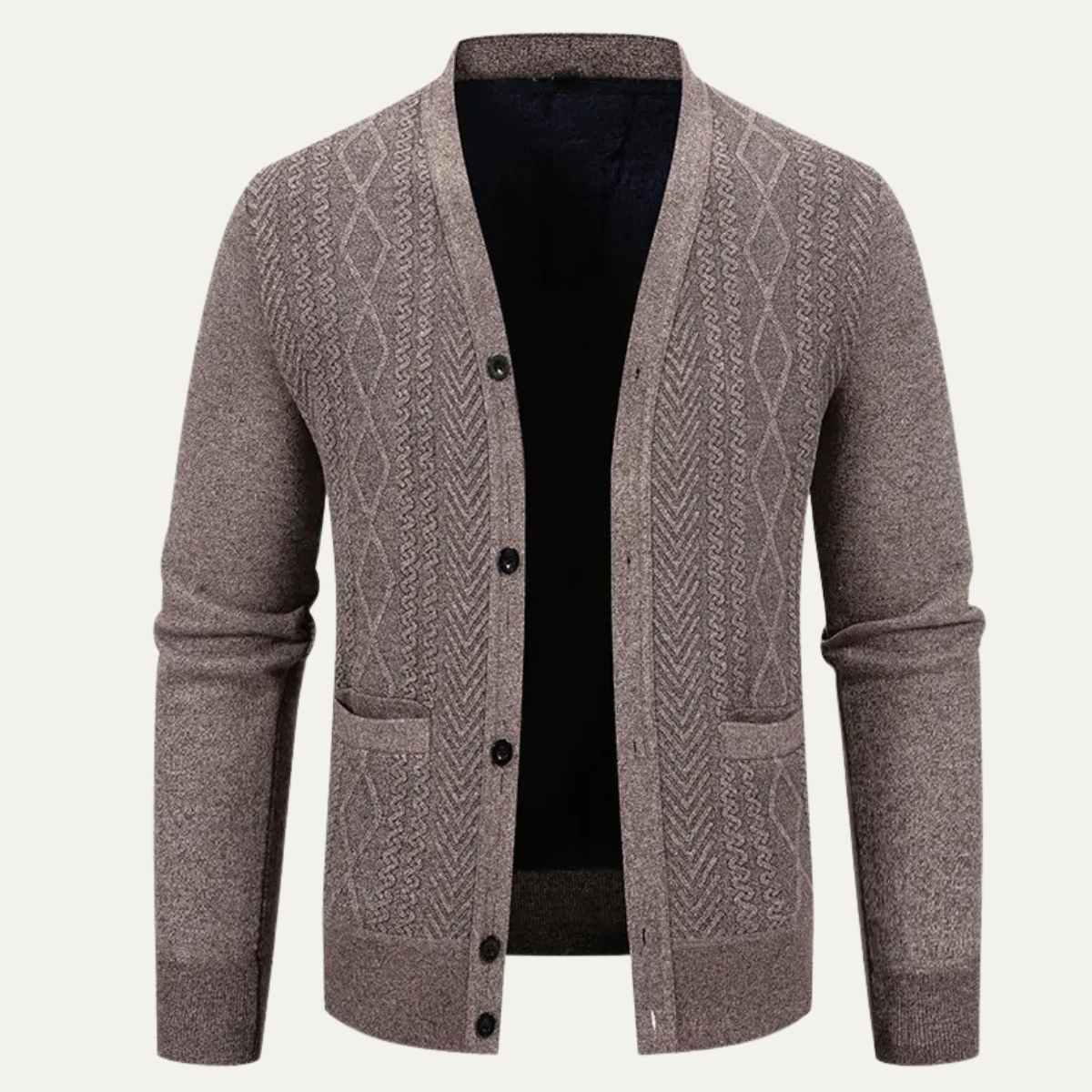 Beck | Men's Cable Knit Cardigan Taupe Button Front