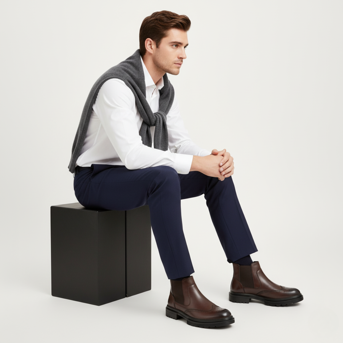 Axel | Men's Brogue Leather Chelsea Boots Black