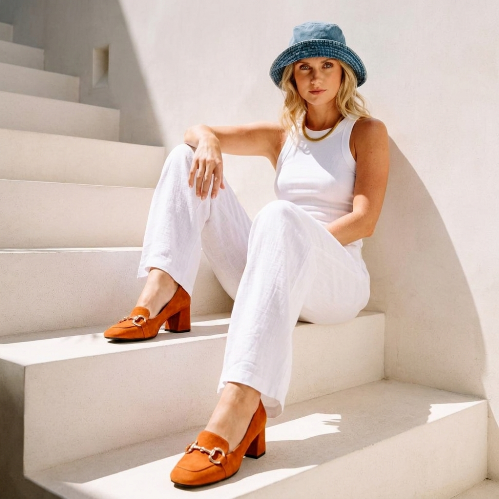Dama Washington Mia women's block heel pumps orange suede - view 2