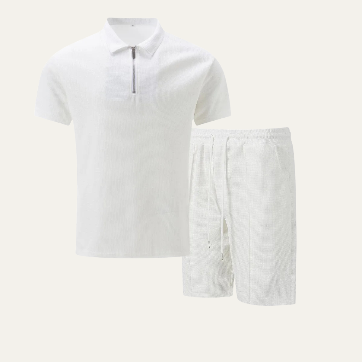 Axel | Men's Sweatsuit Cream Short Sleeve Polo Shirt Shorts Set