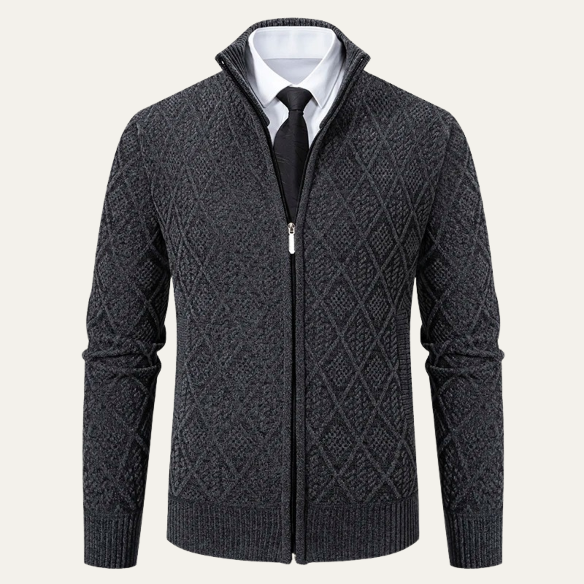 Ezra | Men's Smart Casual Diamond Patterned Cardigan Cream