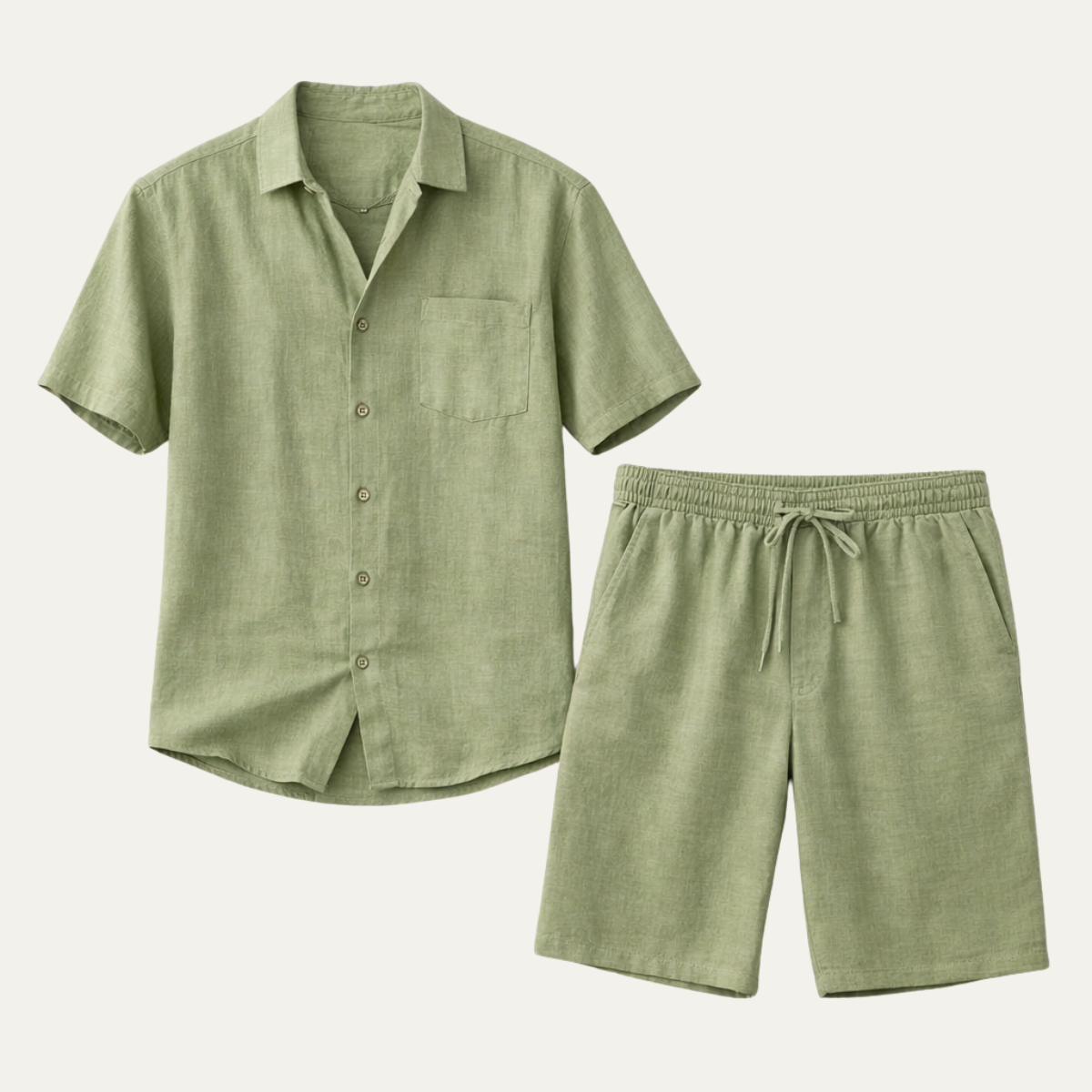 Eli | Men's Linen Shirt Shorts Set Sage Green