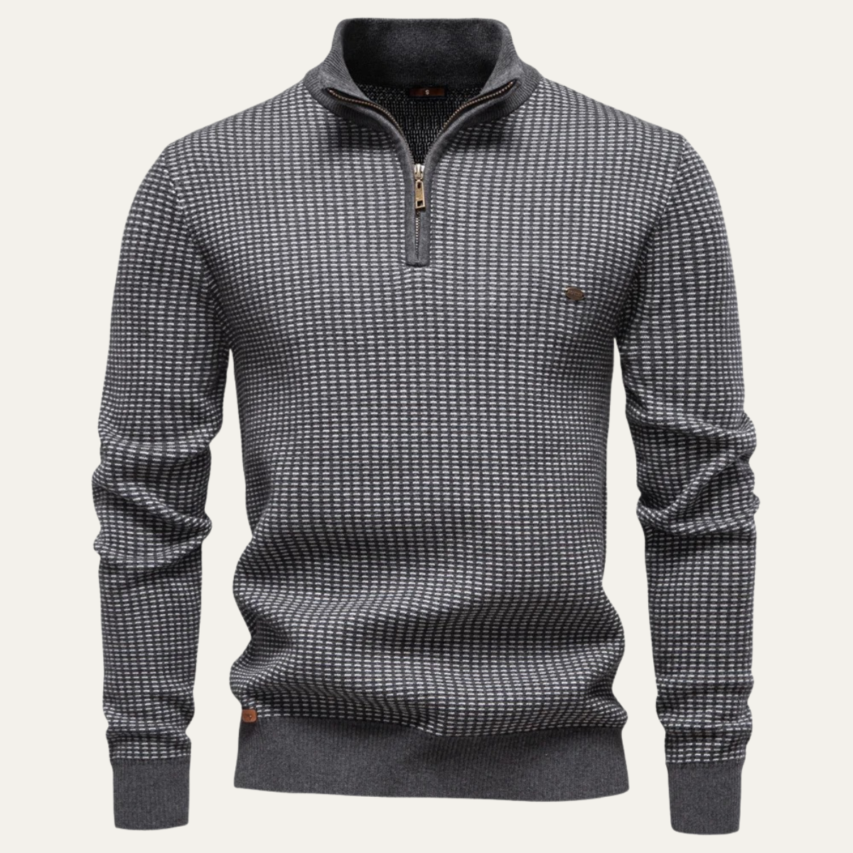 Dama Washington Ezra men's quarter zip sweater gray textured knit - front view
