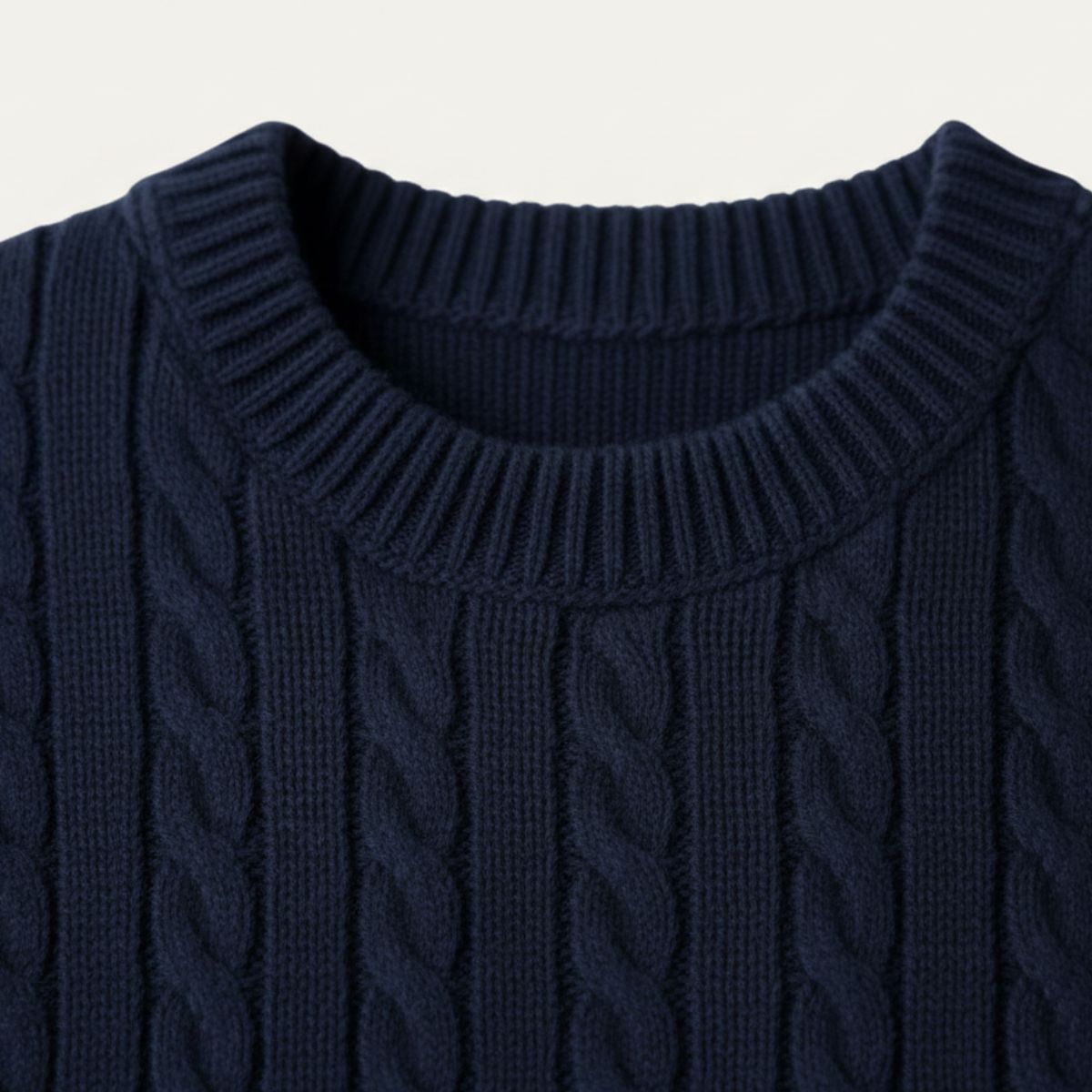 Callum | Men's Cable Knit Sweater Navy Crew Neck