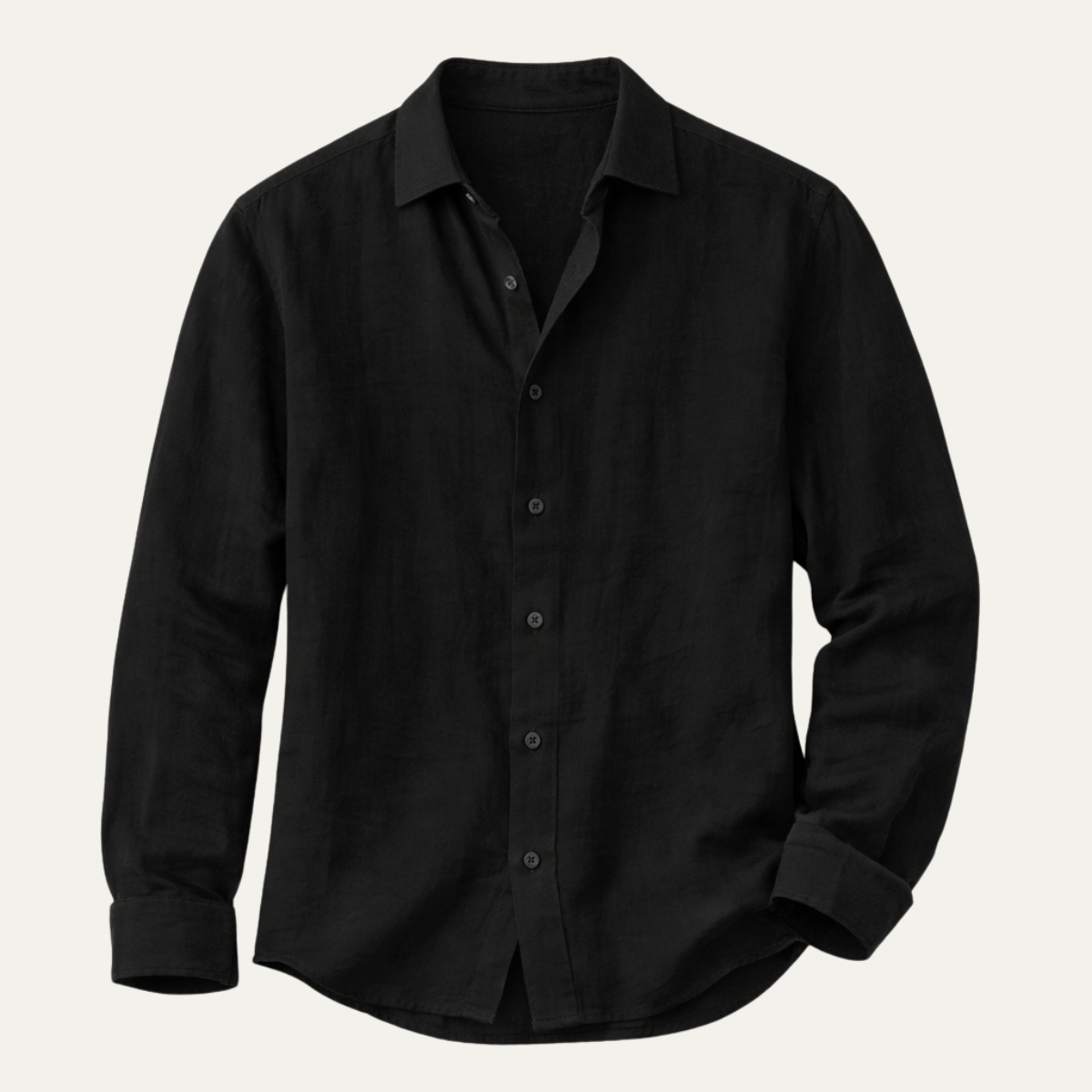Beau | Men's Casual Button Up Shirt Black Cotton Linen