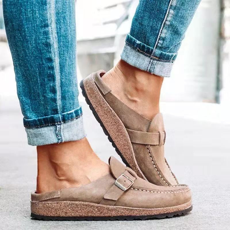 Greta | Women's Suede Loafer Mule Rust Buckle Detail