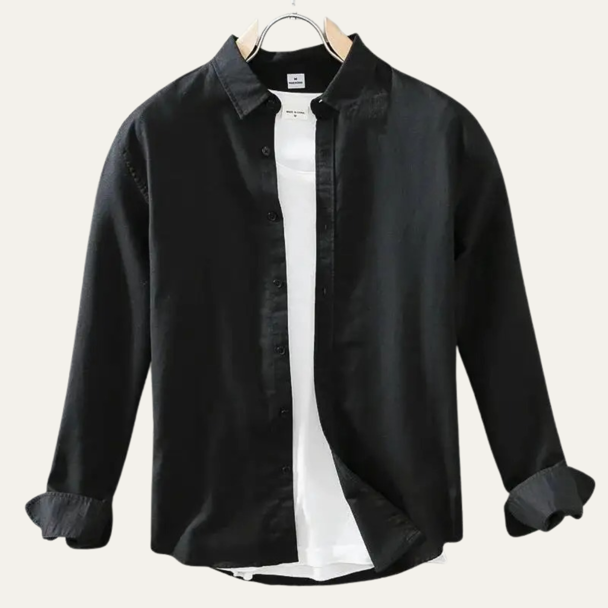 Beau | Men's Casual Linen Cotton Button Up Shirt Black