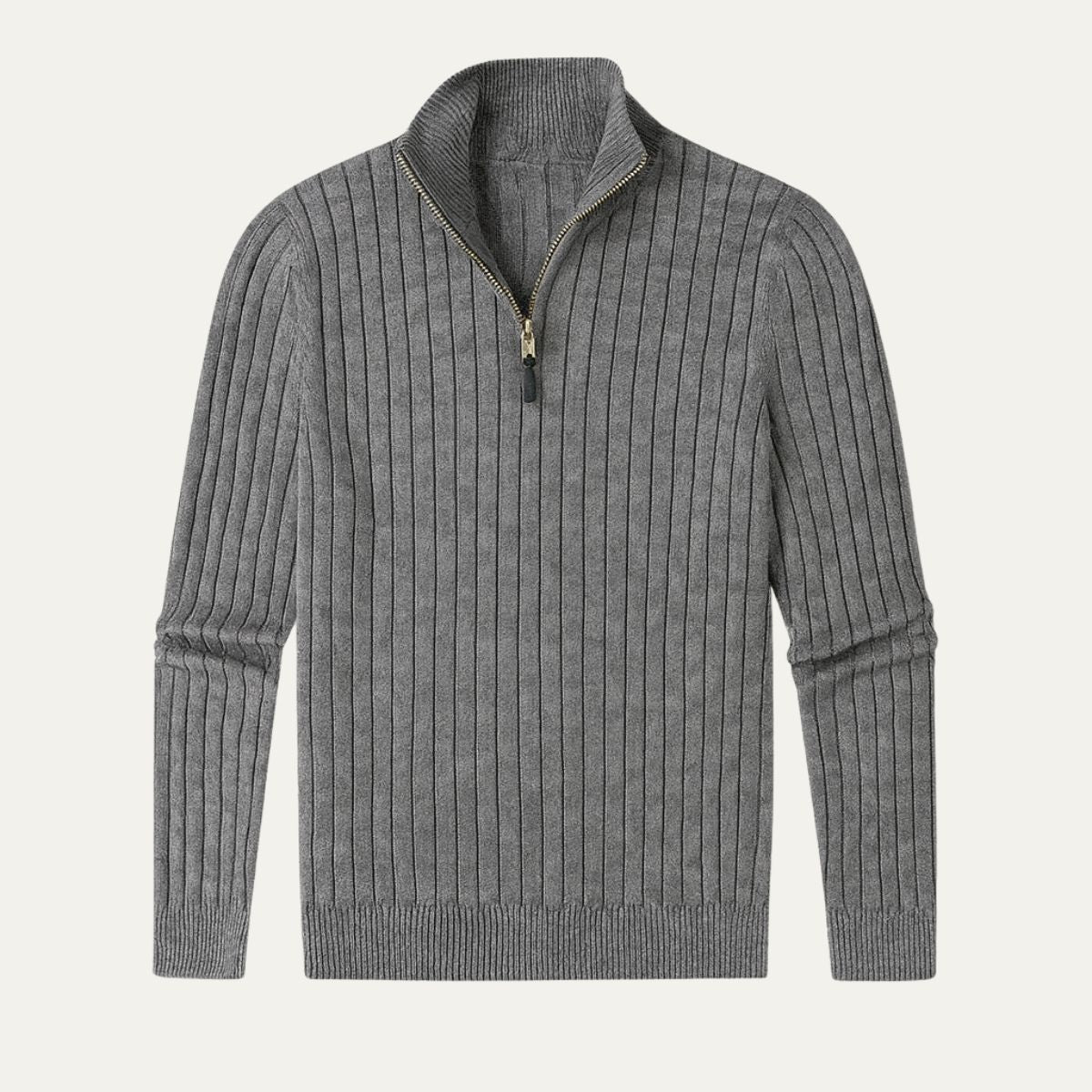 Axel | Men's Quarter Zip Sweater Cream Ribbed Knit