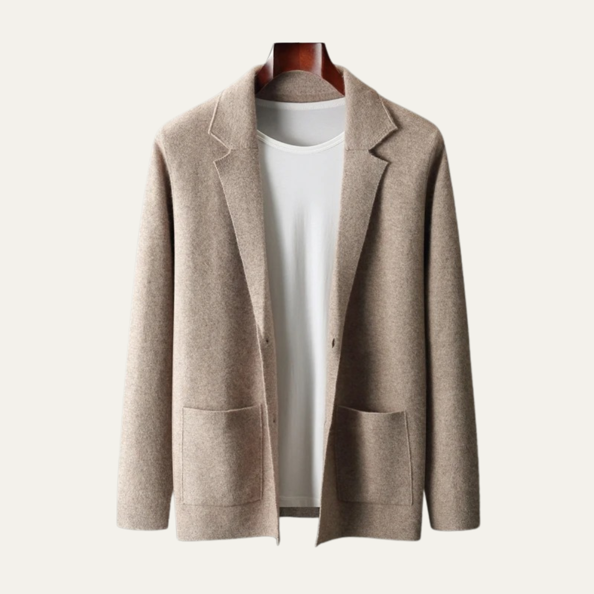 Beau | Men's Cream Crew Neck Cardigan Sweater Relaxed Fit
