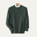 Dama Washington Bram men's cable knit sweater green crew neck - front view