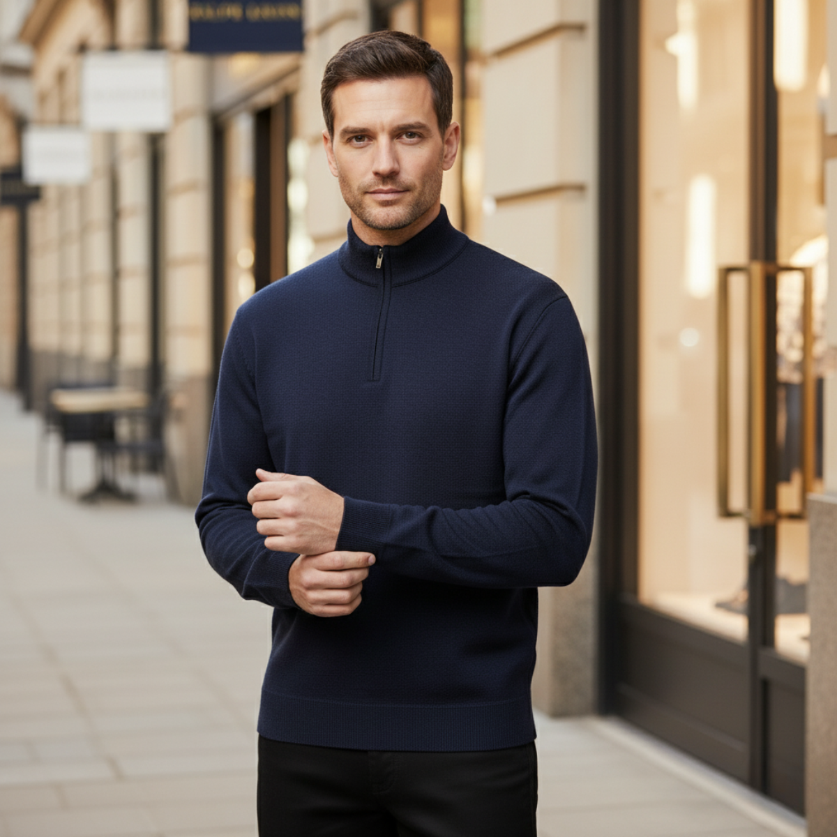 Luca | Men's Quarter Zip Sweater Gray Long Sleeve