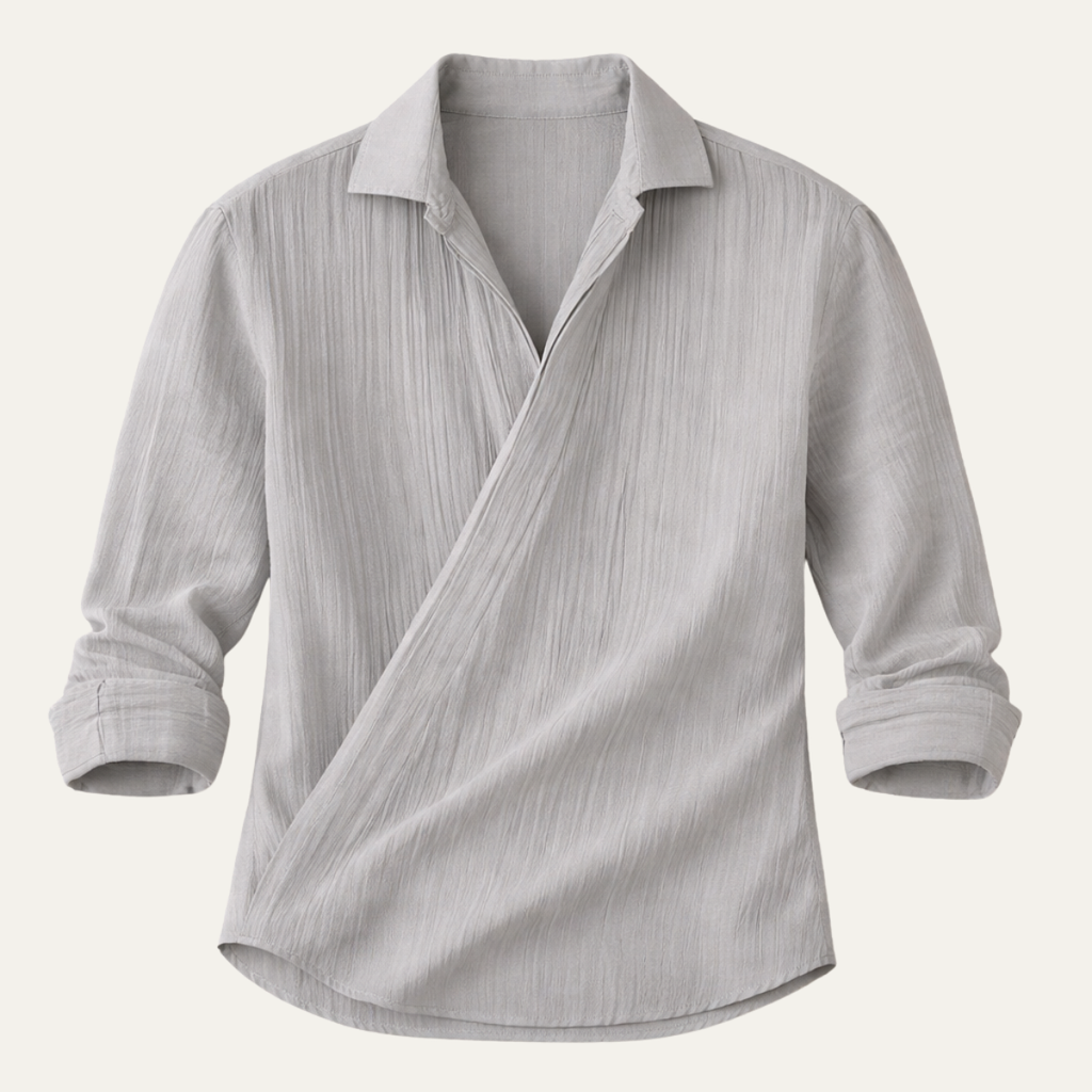 Dama Washington Eli men's cream ribbed button up shirt long sleeve - view 2