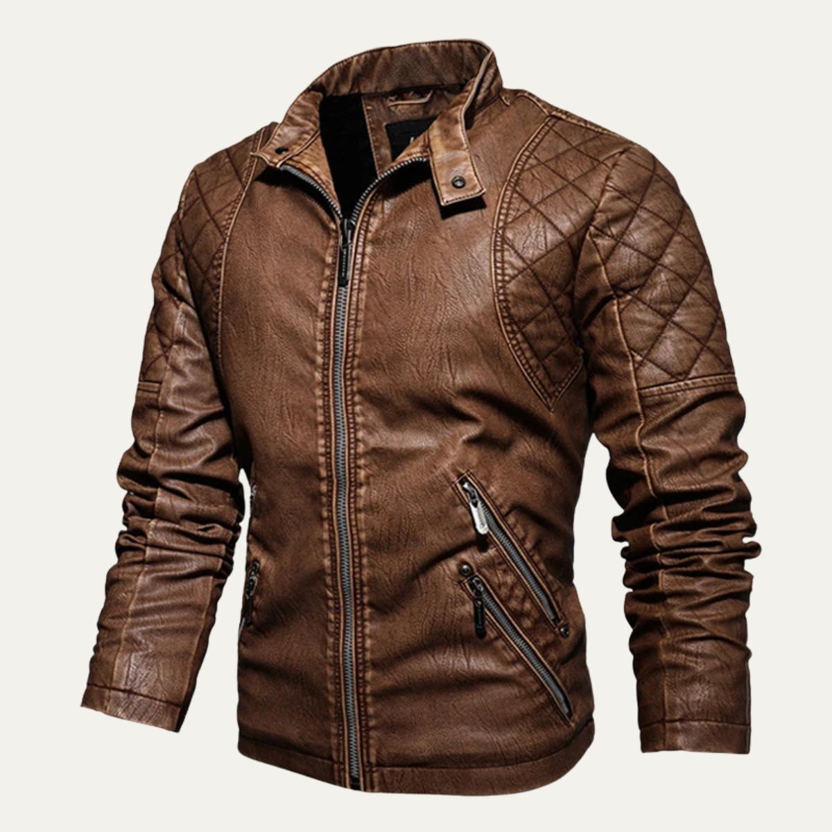Axel | Men's Leather Jacket Black Quilted Collared