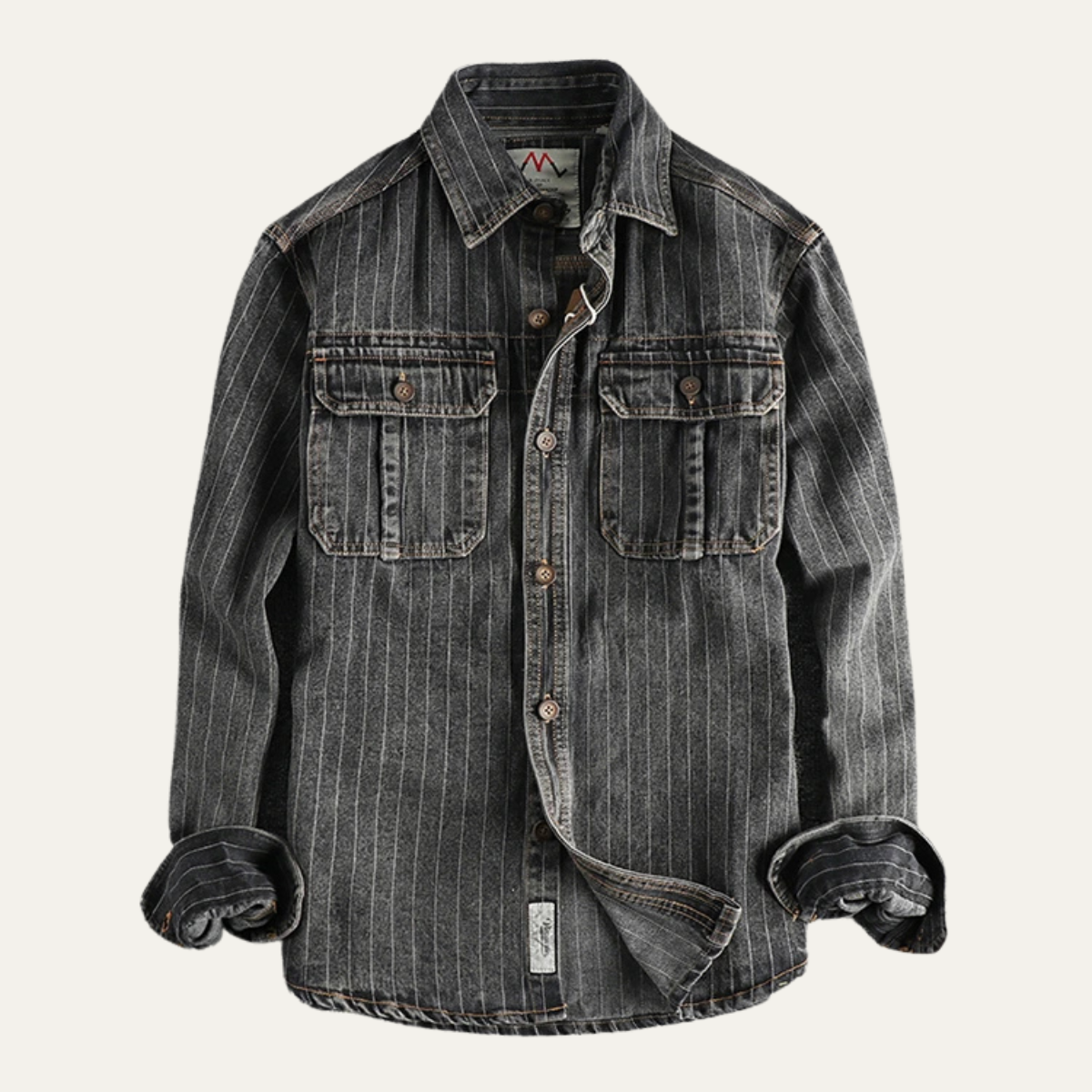 Max | Men's Vintage Pinstripe Denim Jacket Dark Gray