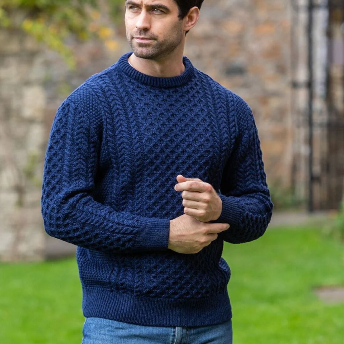 Bram | Men's Cable Knit Crew Neck Sweater Cream